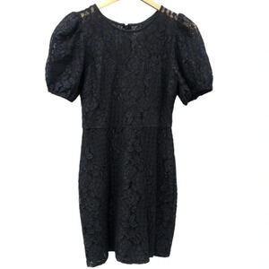 Lulus Women's Crew Neck Puff Sleeve Floral Lace Mini Dress Black Medium
